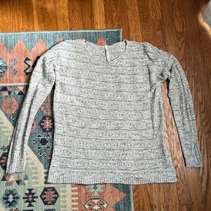 Leo & Nicole Open Knit Pointelle 100% Cotton Sweater, Heather Grey